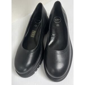 Clizia Woman’s Black Leather Slip On Platform Shoe Made In Italy Sz 9